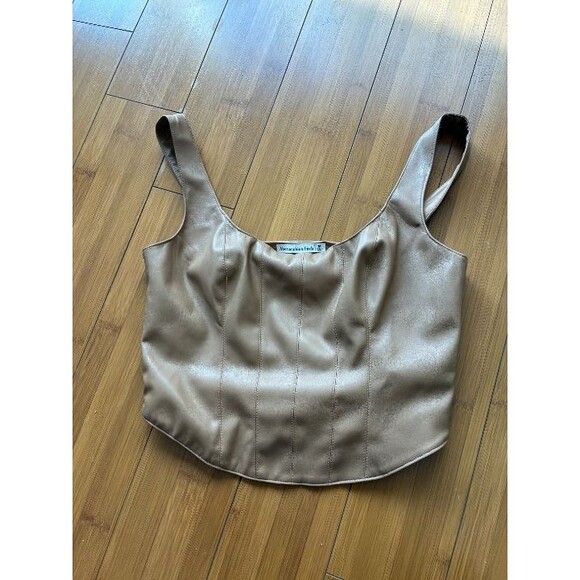 Abercrombie & Fitch Vegan Leather Corset Scoop Neck Tank Top Taupe Beige - Med - Picture 1 of 5